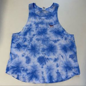 Victoria’s Secret PINK cut off tank top | size: large | color: blue & white